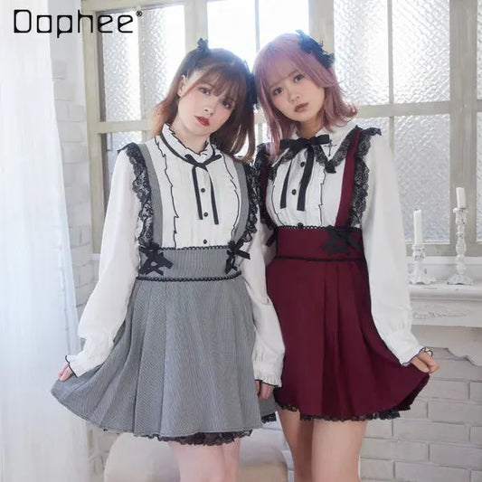 Lolita Pleat Suspender Skirt Ladies Dearmylove 2023 Spring and Summer New Japanese Style Sweet Inner Wear Short Skirts for Women